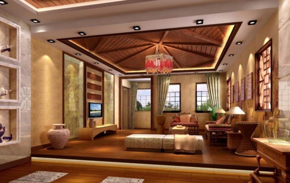 wood ceiling living room