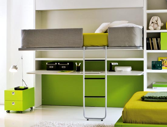 Lofted bed for small bedroom decoration