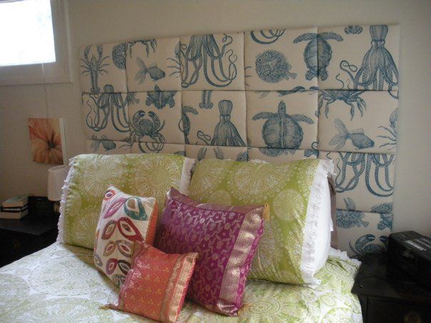 Upholstered headboard made of squares