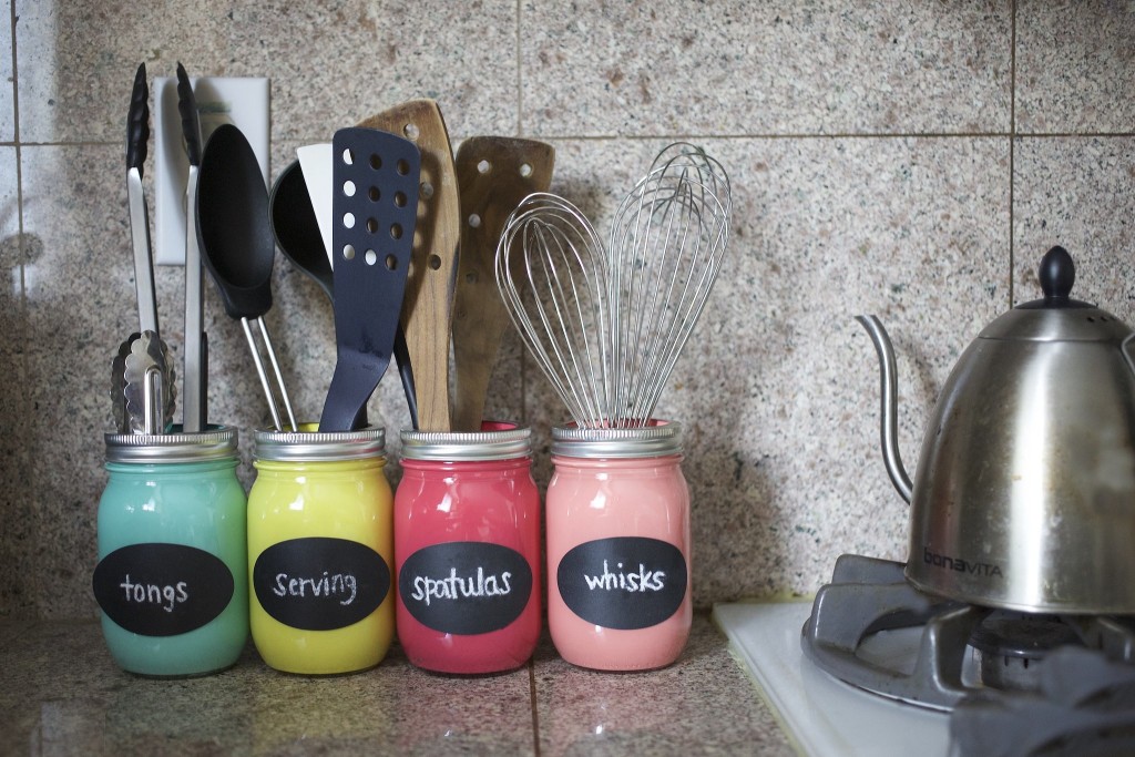 Colorful Mason Jar Organizer For Kitchen