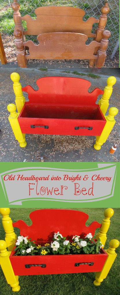 Recycled Headboard Turned Into Flower Bed