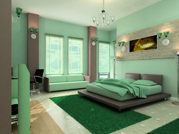 mint green master bedroom