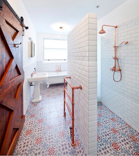 colorful flooring tiles in the bathroom