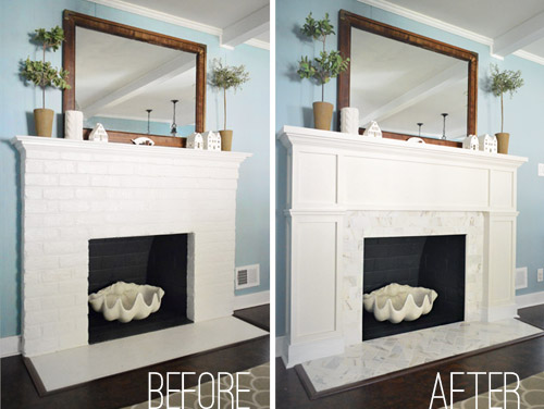 marble and tile fireplace update