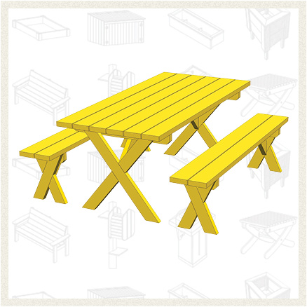picnic table with two separate benches