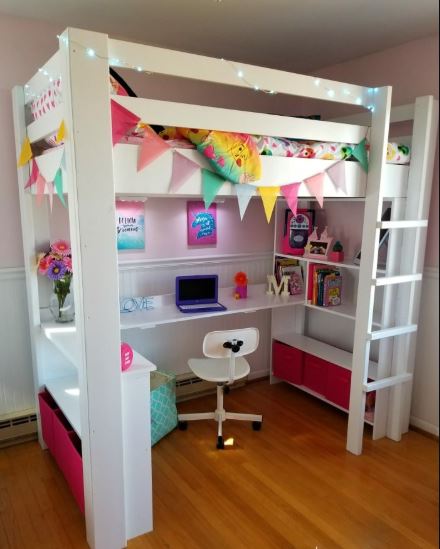 Wooden Loft Bed With Desk And Storage