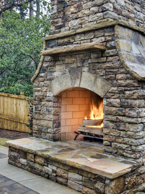 Stacked Stone Outdoor Fireplace